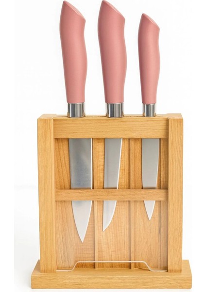 Premium Standlı Seri Bıçak Seti - Pembe
