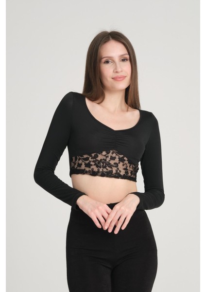 Kadın Tül Detay Crop