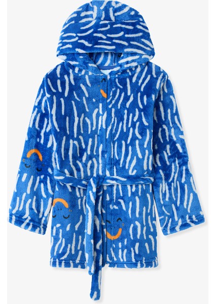 Gece Mavisi Erkek Çocuk Yeti Canavar Desenli Sabahlık