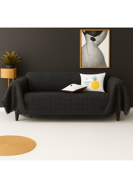 Pamuklu Dokulu Ekru Koltuk Şalı 170X220 cm – Saçaklı Tv Battaniyesi & Dekoratif Koltuk Örtüsü