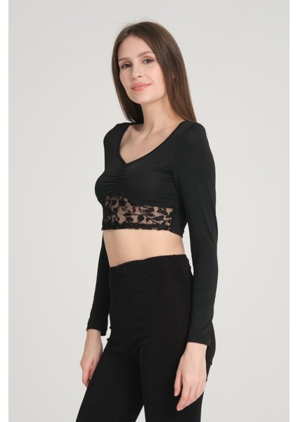 Kadın Tül Detay Crop indirimleri