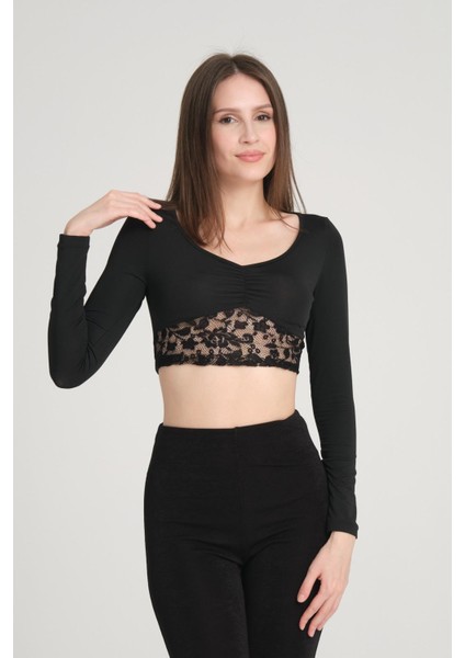 Kadın Tül Detay Crop