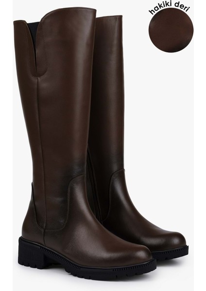 Kadın Perla Açık Kahve Hakiki Deri Çizme