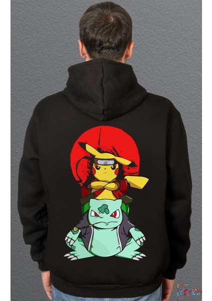 Naruto Pikachu Balbazar Bulbasaur Anime Kızgın Ninja Japanese Sweatshirt Unisex Kapüşonlu Hoodie