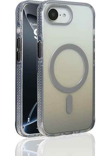 iPhone 16E Kılıf M-Safe Şarj Özellikli Transparan Renk Geçişli Zore Toros Kapak - Gri
