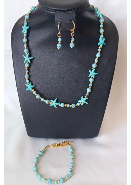 Yıldız Figürlü Firuze Doğal Taşlı Takı Seti