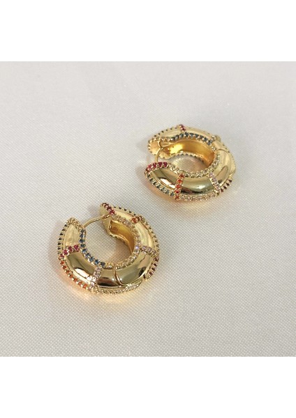 Vıp Renkli Taşlı Gold Küpe modelleri