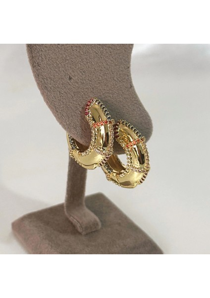 Vıp Renkli Taşlı Gold Küpe fırsatları