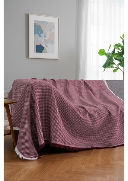 Pamuklu Dokulu Ekru Koltuk Şalı 170X220 cm – Saçaklı Tv Battaniyesi & Dekoratif Koltuk Örtüsü