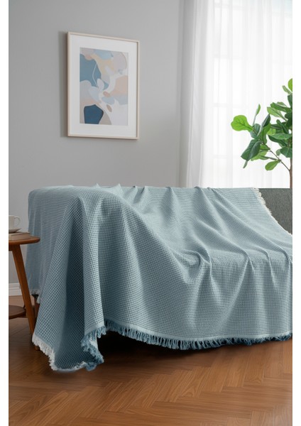 Pamuklu Dokulu Ekru Koltuk Şalı 170X220 cm – Saçaklı Tv Battaniyesi & Dekoratif Koltuk Örtüsü