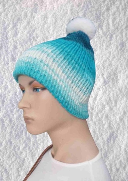 El Örgüsü Doğal Yün ve Akrilik Karışımlı Sıcacık Kış Beresi Mavi Karışık Renk fiyatları