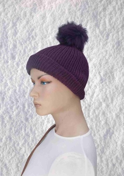 El Örgüsü Doğal Yün ve Akrilik Karışımlı Sıcacık Kış Beresi Mürdüm Renk fiyatları