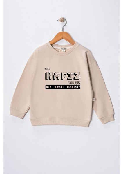 Erkek Çocuk " Bir Hafız Yetişir, Bir Nesil Değişir" Baskılı Pamuklu Sweat