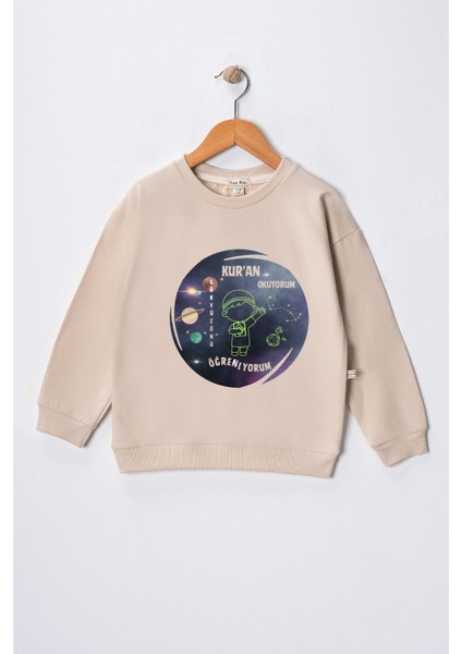 Erkek Çocuk " Kuran Okuyorum Uzayı Öğreniyorum" Baskılı Pamuklu Sweat
