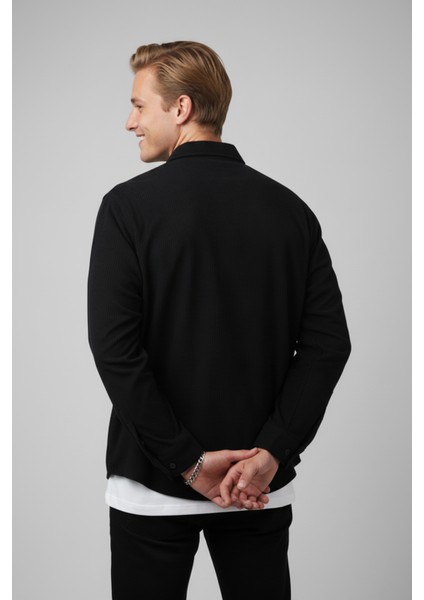 Erkek Siyah Kadife Fitilli Rahat Kesim Gömlek Yumuşak Dokulu Likralı Kadife Gömlek 2600758 fiyatları