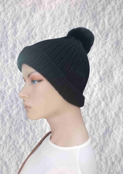 El Örgüsü Doğal Yün ve Akrilik Karışımlı Sıcacık Kış Beresi Siyah Renk fiyatları