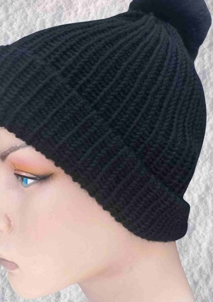 El Örgüsü Doğal Yün ve Akrilik Karışımlı Sıcacık Kış Beresi Siyah Renk modelleri