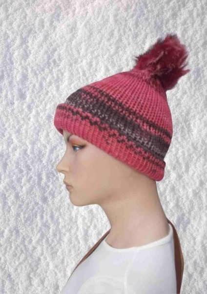 El Örgüsü Doğal Yün ve Akrilik Karışımlı Sıcacık Kış Beresi Koyu Pembe Karışık fiyatları