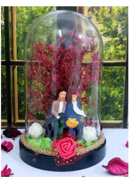 Fanus Teraryum Sevgiliye Hediye Bankta Sevgililer Temalı Kuru Çiçekli fiyatları