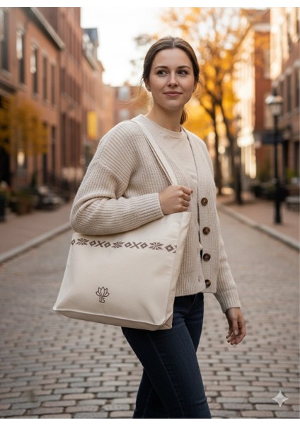 Lts canvas omuz Çantası krem rengi astarlı körüklü