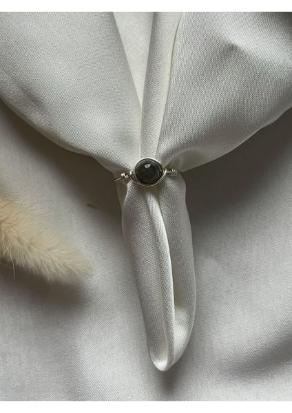 Labradorit Taşı Ayarlanabilir Gümüş Renk Tel Yüzük El Yapımı