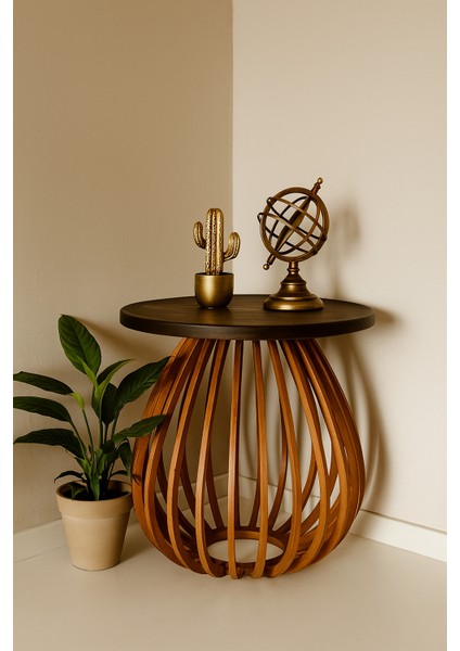 Palermo Xxl Yuvarlak Modern Klasik Rustik Retro Vintage Naturel Dekoratif Ahşap Çıtalı Eskitme Iskandinav Yan Orta Mantar Sehpa