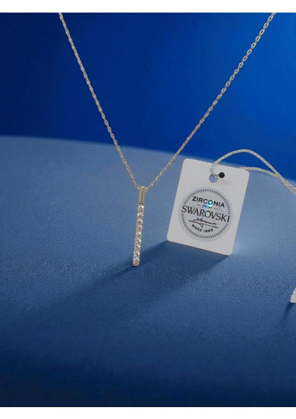 Orijinal Swarovski Taşlı 925 Ayar Gümüş Bar Kolye (Minimalist Çubuk Tasarım)