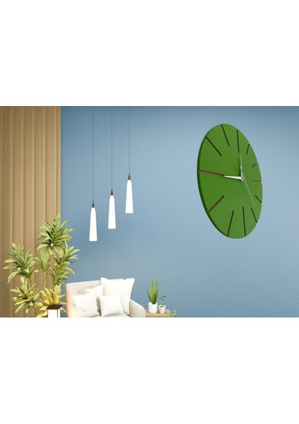 Ahşap Minimal Dekoratif Duvar Saati - 33X33 cm Yeşil modelleri
