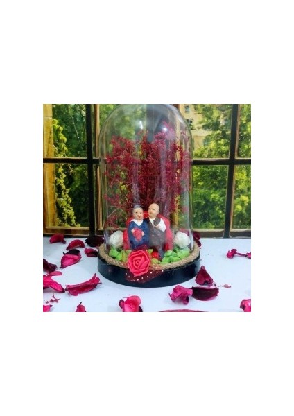 Fanus Teraryum Sevgiliye Hediye Yaşlı Çift Temalı Ömür Boyu Kuru Çiçekli