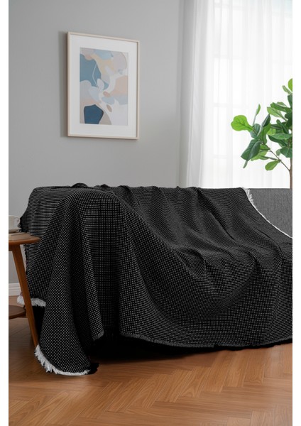 Pamuklu Dokulu Ekru Koltuk Şalı 170X220 cm – Saçaklı Tv Battaniyesi & Dekoratif Koltuk Örtüsü