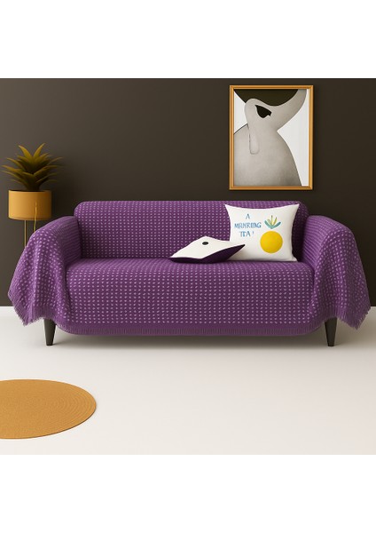 Pamuklu Dokulu Ekru Koltuk Şalı 170X220 cm – Saçaklı Tv Battaniyesi & Dekoratif Koltuk Örtüsü