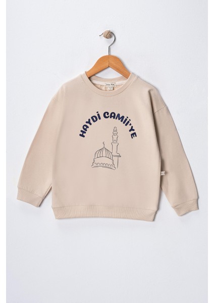 Erkek Çocuk " Haydi Camiye" Baskılı Pamuklu Sweat