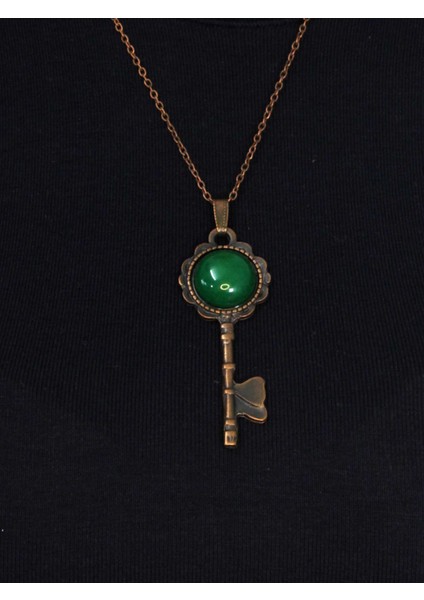 Doğal Taş Yeşil Akik Doğal Taşlı Antik Anahtar Model Kadın Kolye EUK35YA fiyatları