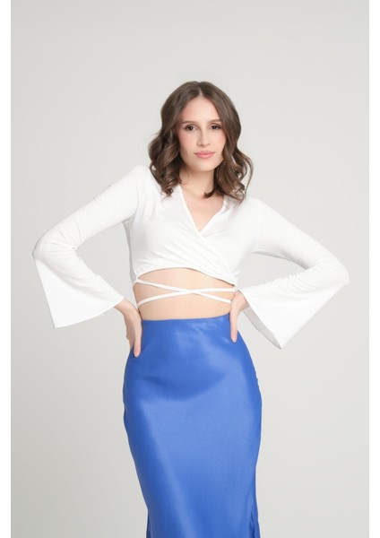 Kruvaze Kol Volanlı Bluz