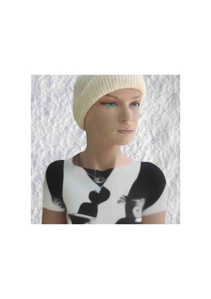 El Örgüsü Doğal Yün ve Akrilik Karışımlı Sıcacık Kış Beresi Krem Renk