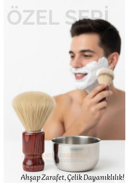 Klasik Tıraş Seti – Ahşap Saplı Fırça & 304 Paslanmaz Çelik Tıraş Tası