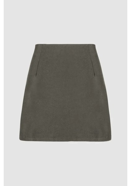 Kadın Yüksek Bel Yandan Yırtmaç Etek Gri