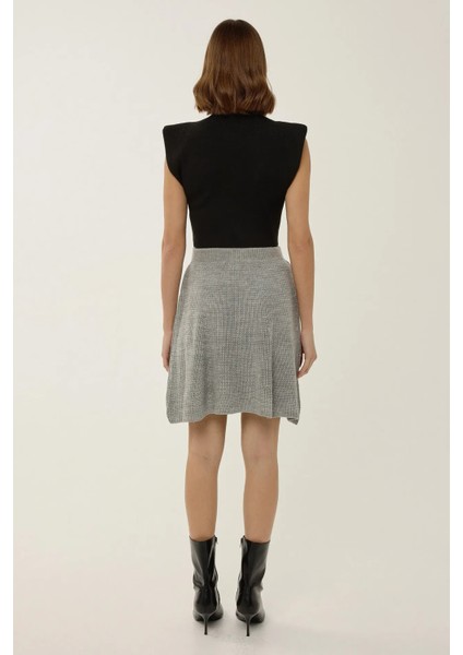 Kadın Triko Mini Etek Gri