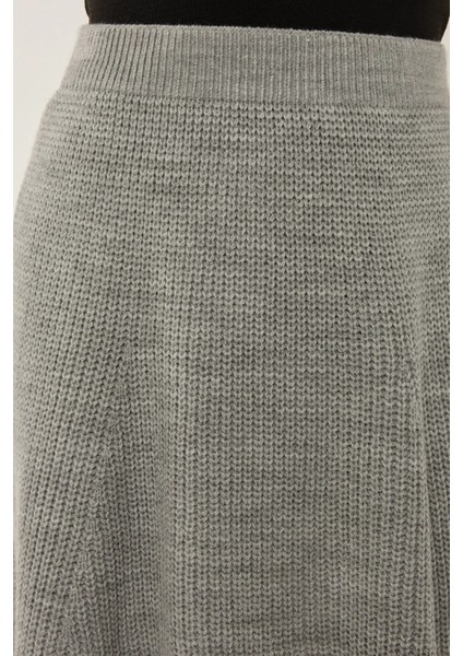 Kadın Triko Mini Etek Gri