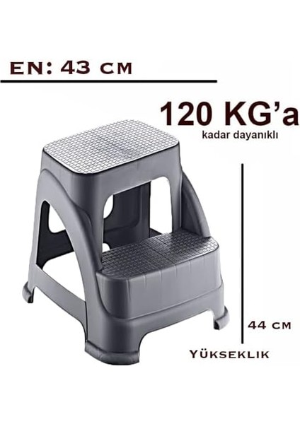 Iki Basamaklı Kaymaz Büyük Boy Tabure - 120 kg Taşıma Kapasiteli - Basamaklı Tabure - Sert Plastik modelleri