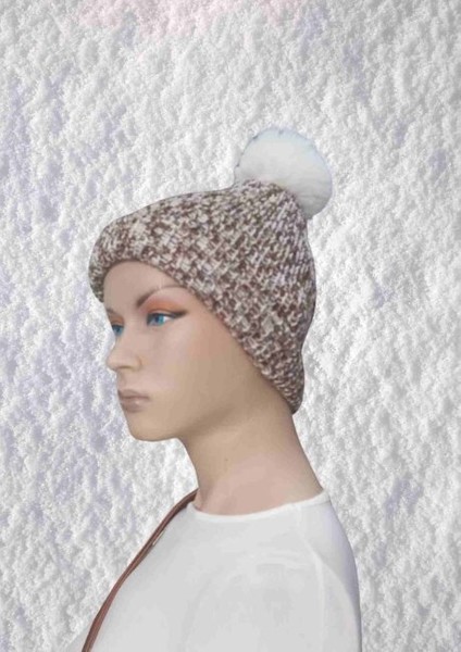 El Örgüsü Doğal Yün ve Akrilik Karışımlı Sıcacık Kış Beresi Kahve-Beyaz fiyatları