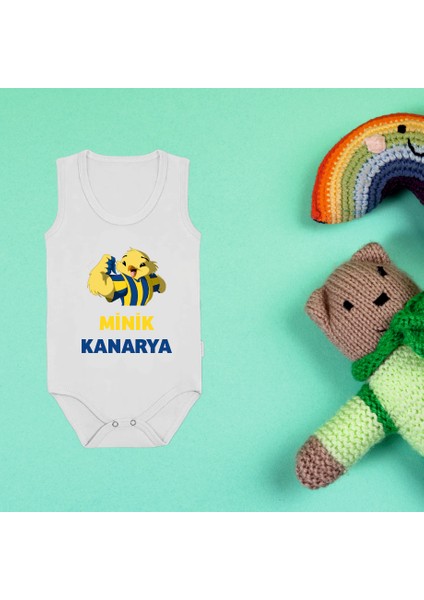 Minik Kanarya Baskılı Beyaz Pamuklu Body Çıtçıtlı Zıbın
