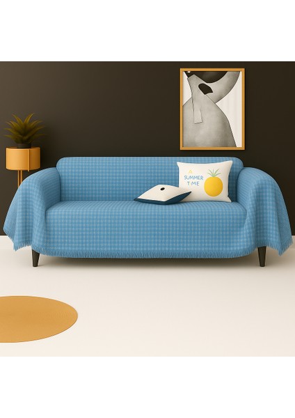 Pamuklu Dokulu Ekru Koltuk Şalı 170X220 cm – Saçaklı Tv Battaniyesi & Dekoratif Koltuk Örtüsü