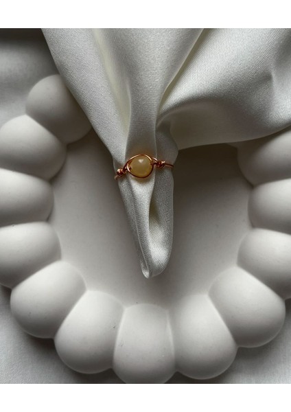 Aragonit Taşı Ayarlanabilir Bakır Renk Tel Yüzük El Yapımı