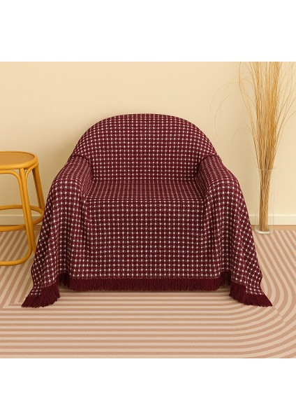 Pamuklu Dokulu Ekru Koltuk Şalı 170X220 cm – Saçaklı Tv Battaniyesi & Dekoratif Koltuk Örtüsü