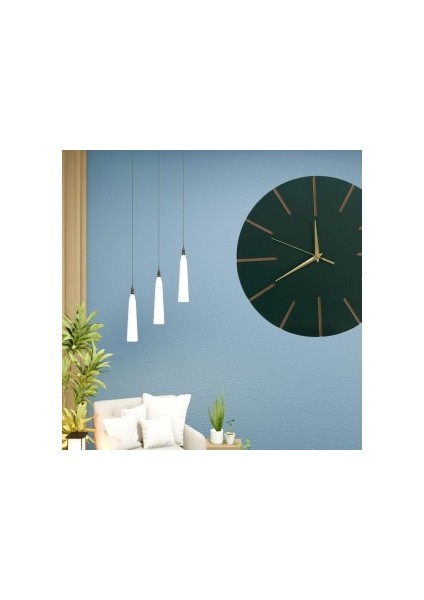 Ahşap Minimal Dekoratif Duvar Saati - 33X33 cm Petrol Yeşili
