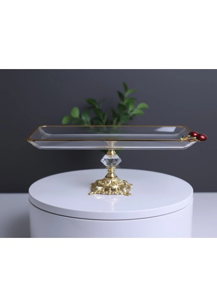 Kristal Metal Ayaklı Yaldızlı Kiraz Detaylı Sunumluk Kurabiyelik