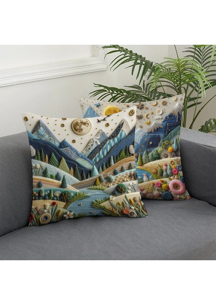 2 Li Kombin Punch Nakış Görünümlü Manzara Desen Dijital Baskılı Kırlent Kılıfı fiyatları