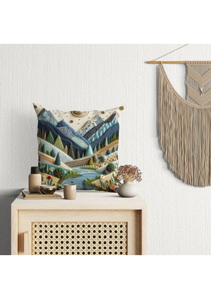 2 Li Kombin Punch Nakış Görünümlü Manzara Desen Dijital Baskılı Kırlent Kılıfı fırsatları