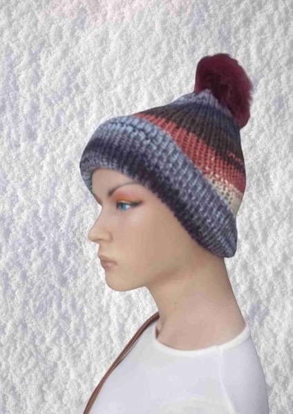 El Örgüsü Doğal Yün ve Akrilik Karışımlı Sıcacık Kış Beresi Gri Karışık Renk fiyatları